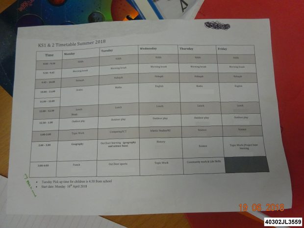 Timetable from unregistered school